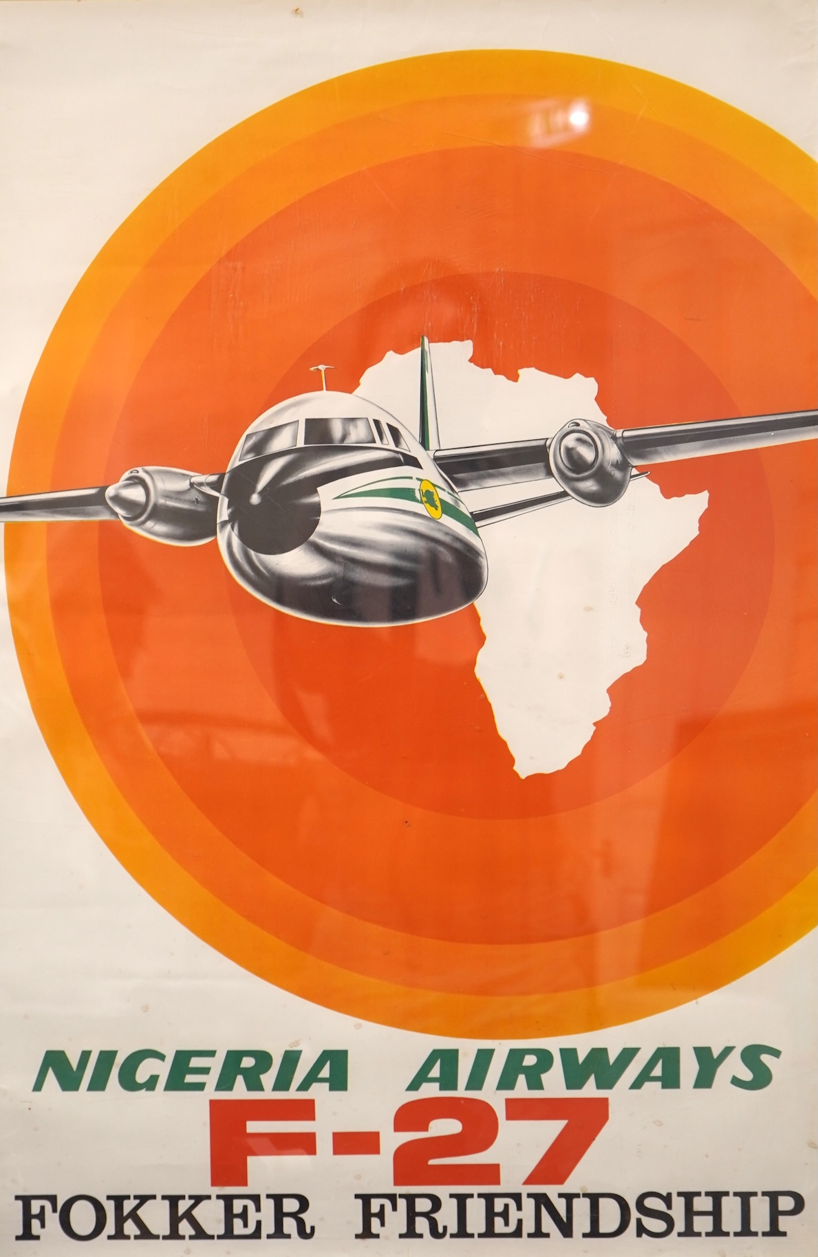 A Nigeria Airways advertising travel poster, reading Nigeria Airways F-27 Fokker Friendship, framed, overall 96cm high